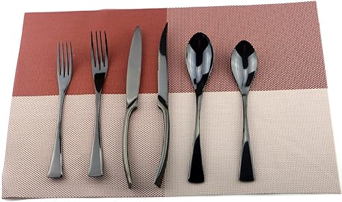 Miniatura 2 de Juego de cubiertos de acero inoxidable negro pulido con espejo, cuchillo de carne, tenedor, tenedor de ensalada, cuchara de postre, 24 piezas,
