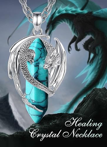 Miniatura 7 de CELESTIA Collar de dragón de cobre chapado en plata, 7 chakras, cuarzo rosa, turquesa, obsidiana, amatista, malaquita, cristal blanco, jade