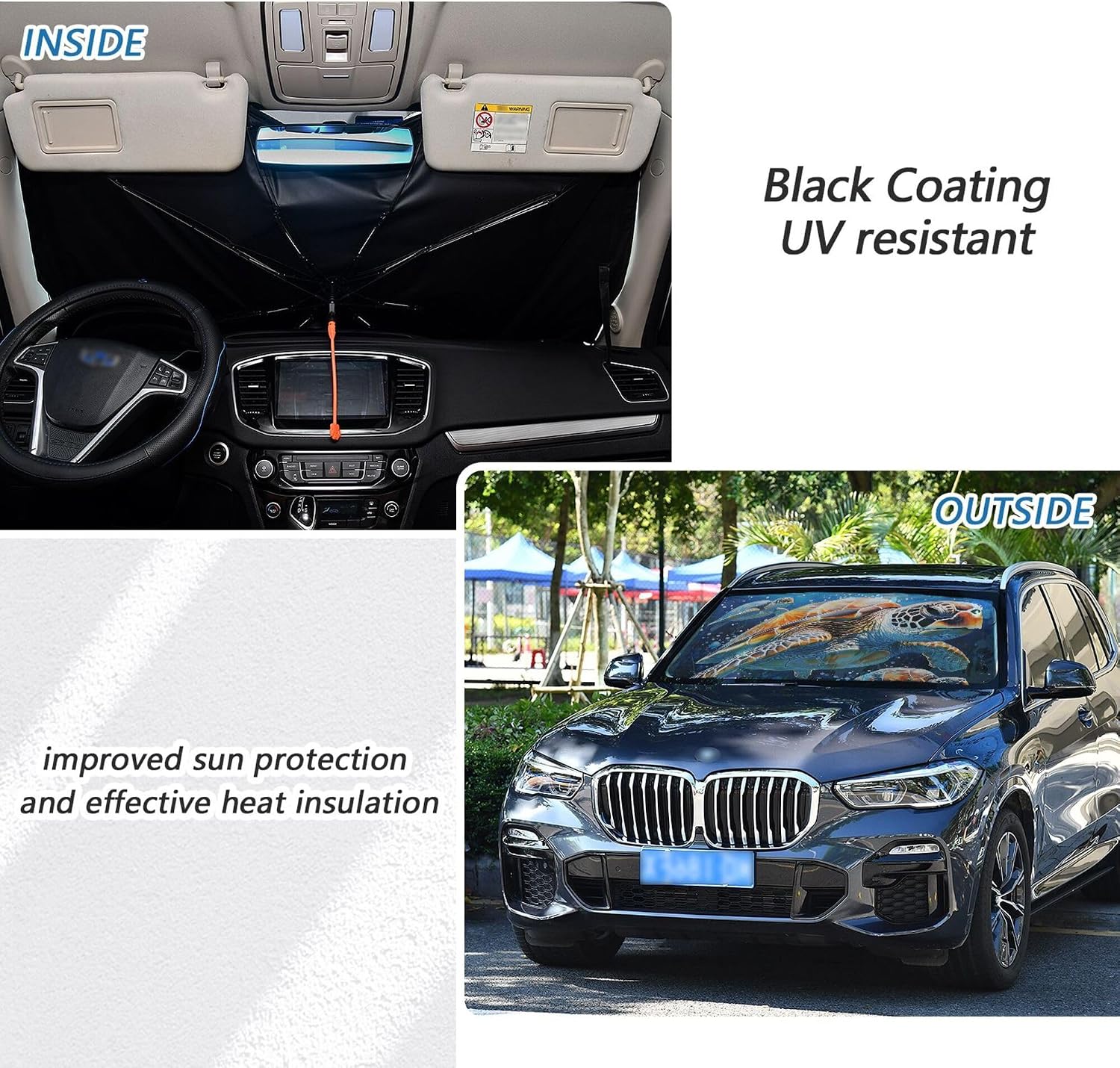 Car Umbrella Sun Shade Cover, Sea Turtle Umbrella Sun Shade for Car Truck Window Front Windshield, Blocks UV Rays Sun Visor Protector Sun Heat Reflector to Keep Your Vehicle Cool