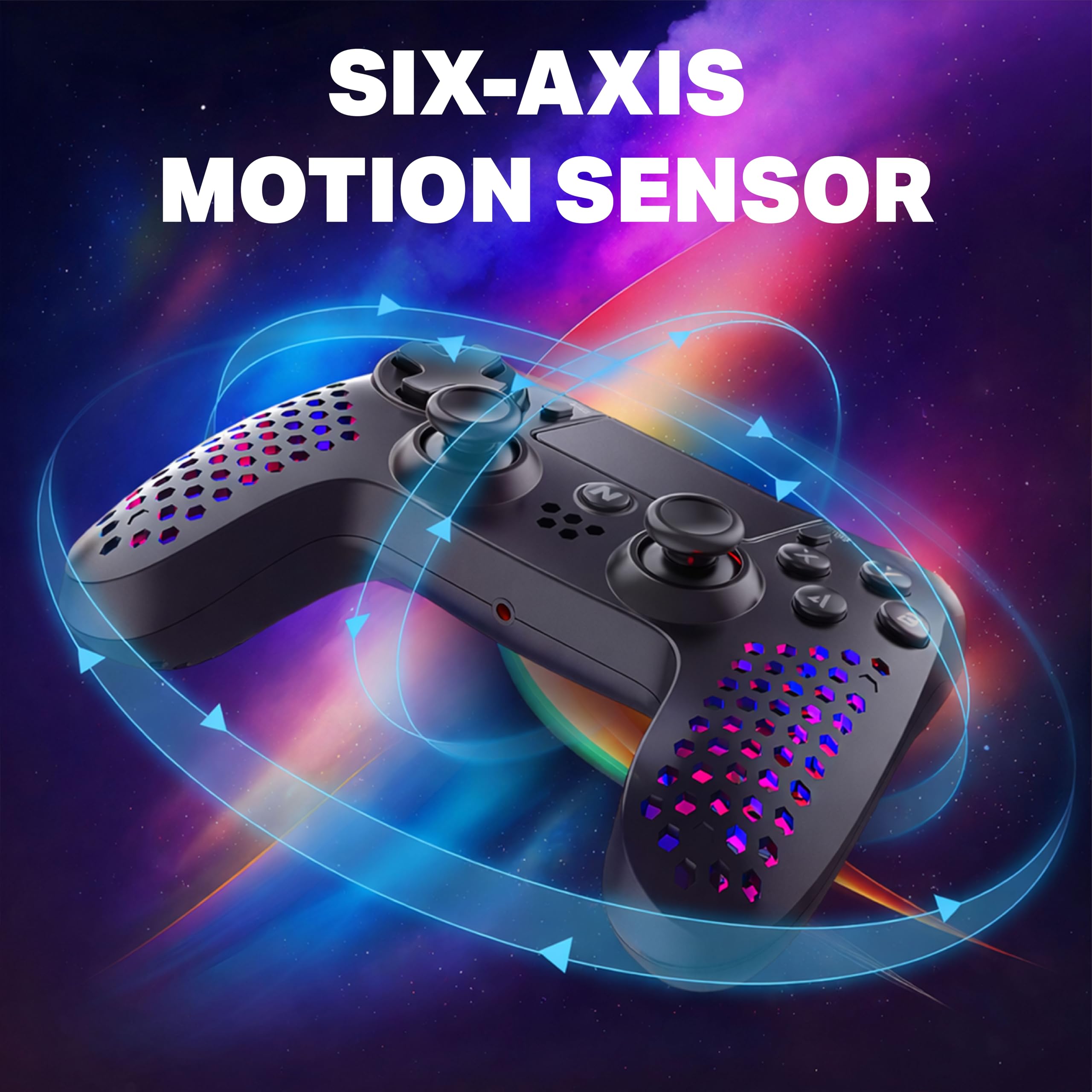 NITHO Wireless Controller per PS4/PC/Android/iOS/PS3, Controller di Gioco con Sensore a 6 Assi, Luci RGB LED, Doppia Vibrazione, Jack Audio da 3.5 mm, Gamepad Joystick per PS4/PC