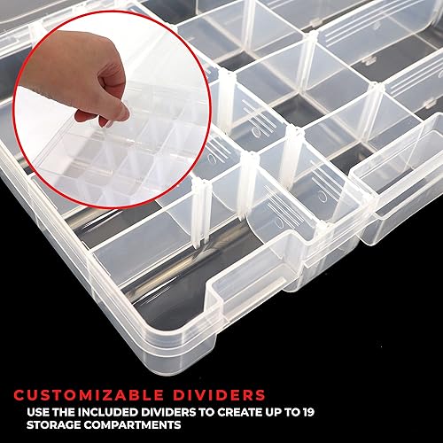 Miniatura 3 de OSAGE RIVER Caja mediana de aparejos de pesca, 10.9 x 7.25 pulgadas, caja organizadora de plástico transparente con divisores ajustables, bandeja de