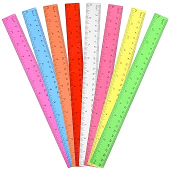 Unjoo Clear Plastic Ruler 12 Inch Straight Rulers, Assorted Colors 8 Pack