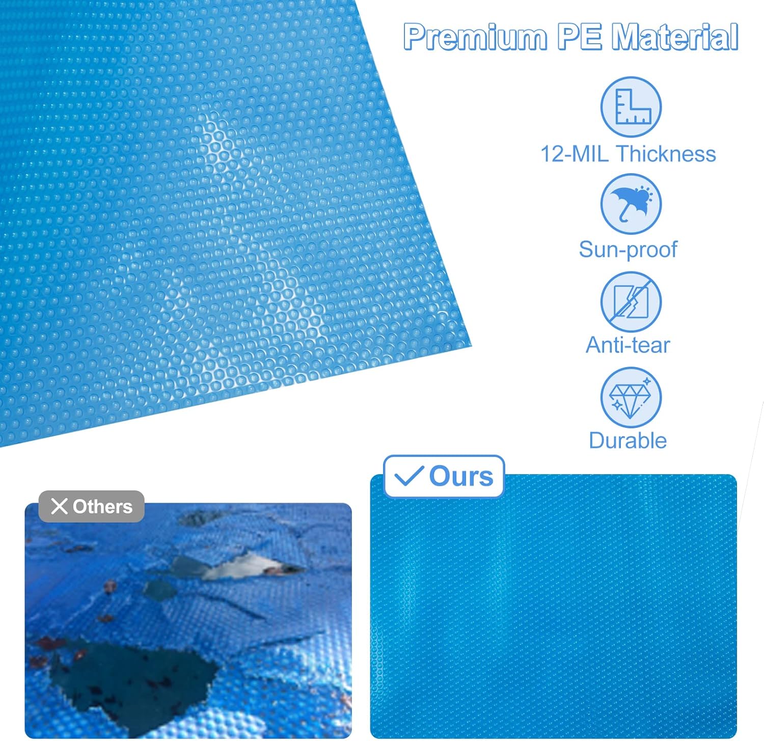 S AFSTAR 16ft x 32ft Pool Cover, Rectangle Swimming Pool Cover with Carry Bag, Waterproof & Dustproof Heavy Duty Pool Cover, 12-MIL Heat Retaining Pool Solar Blanket for Above-Ground & In-Ground Pools