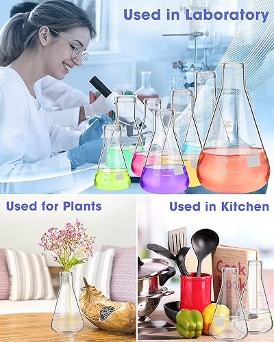 Miniatura 7 de Erlenmeyer Juego de 9 frascos de vidrio con varilla de agitación de vidrio, 7 tamaños, 1.7 fl oz, 3.4 fl oz, 5.1 fl oz, 6.8 fl oz, 8.5 fl oz, 10.1