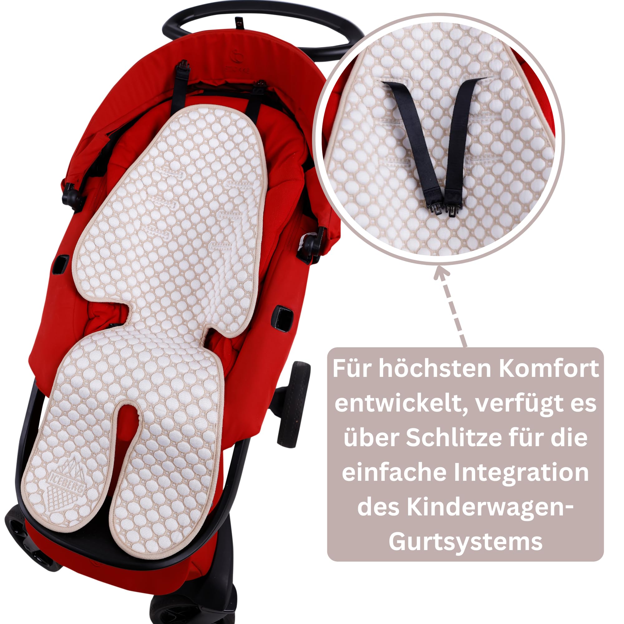 Iceberg Innovative Kinderwagen-Auflage mit Iceberg 4D-Gewebe und Temperaturregulierung – Oeko-Tex 100 Klasse 1 (Beige, 0-5 Jahre)