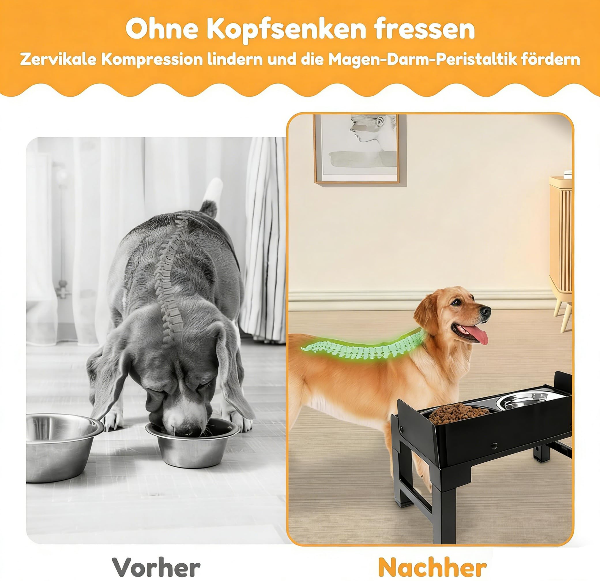 Hundenapf Erhöht, Erhöhter Futternapf Hund Höhenverstellbar, Fressnapf Hund mit Gestell, Futterstation Hund Mit 2 Hundenäpfe aus Edelstahl und 1 Anti Schling Napf Hunde (Schwarz)
