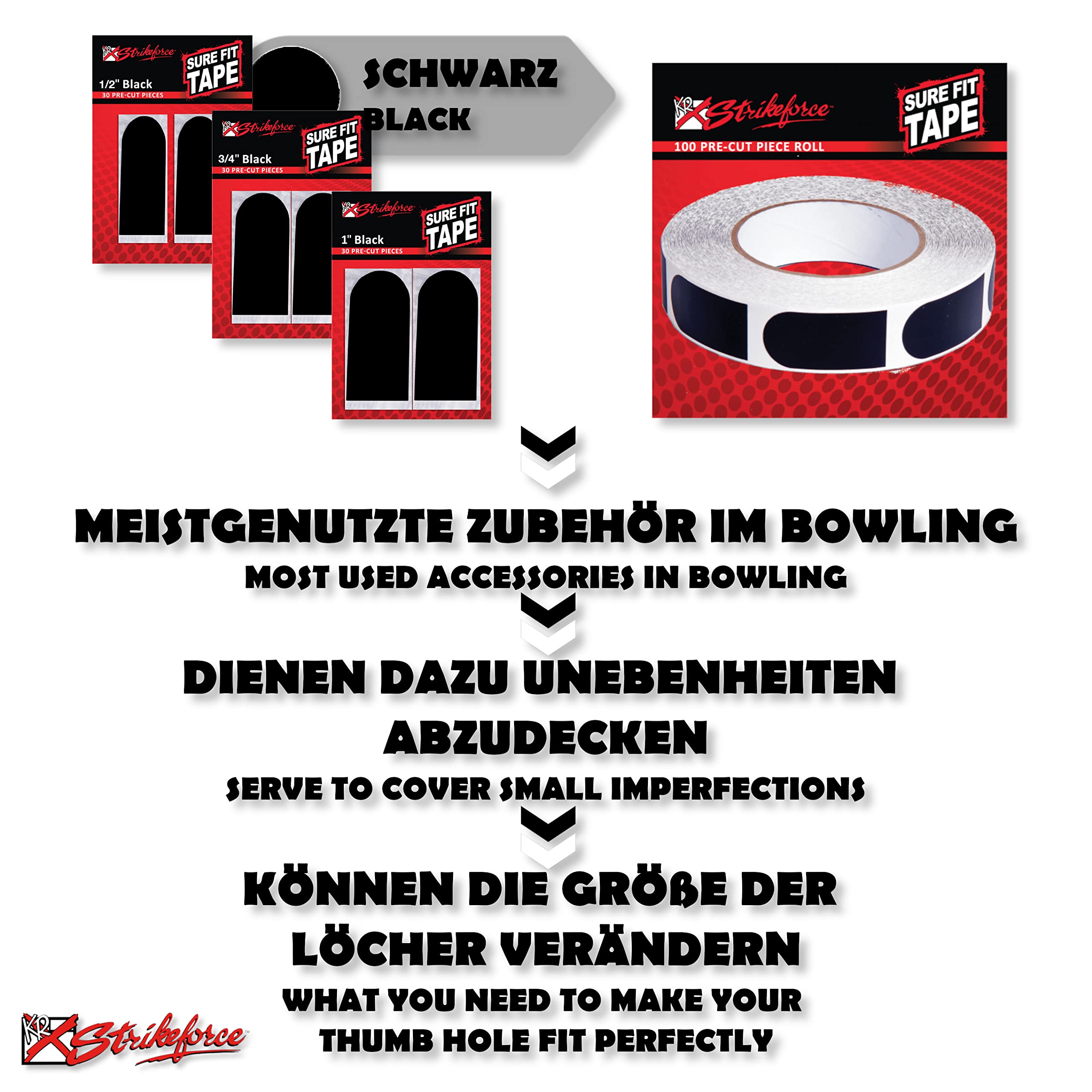 EMAX | Bowlingball Tape – KR Strikeforce Sure Fit Tape – Daumentape für in den Bowlingball – Selbstklebend – Vorgeschnitten – Verbessert den Griff