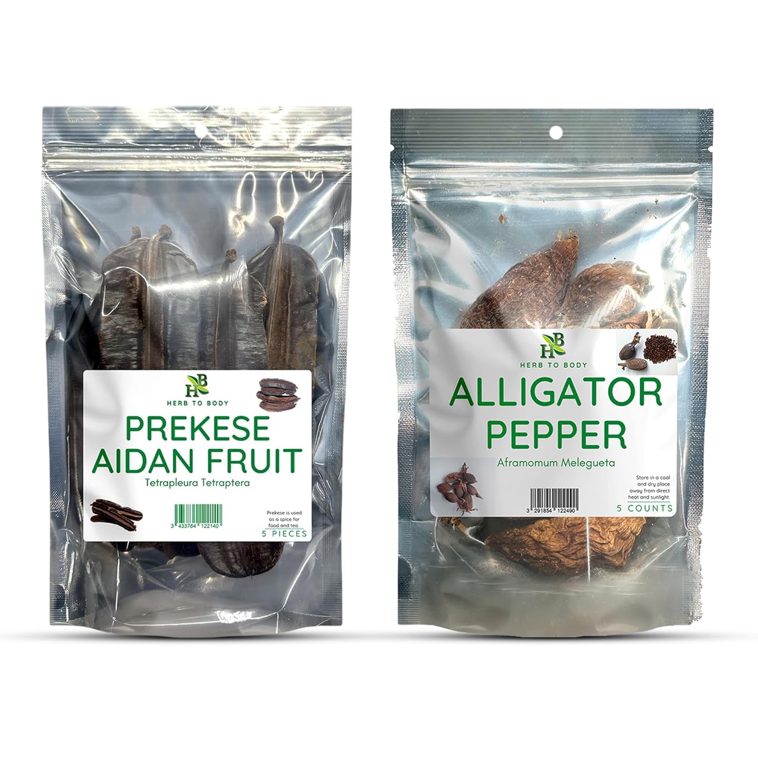 Herb To Body Prekese & Alligator Pepper Bundle | Wildcrafted African Herbs & Spices | Aidan Fruit & Alligator Pepper | 5 Pieces Each