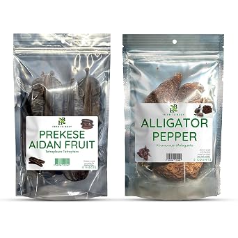 Herb To Body Prekese & Alligator Pepper Bundle | Wildcrafted African Herbs & Spices | Aidan Fruit & Alligator Pepper | 5 Pieces Each