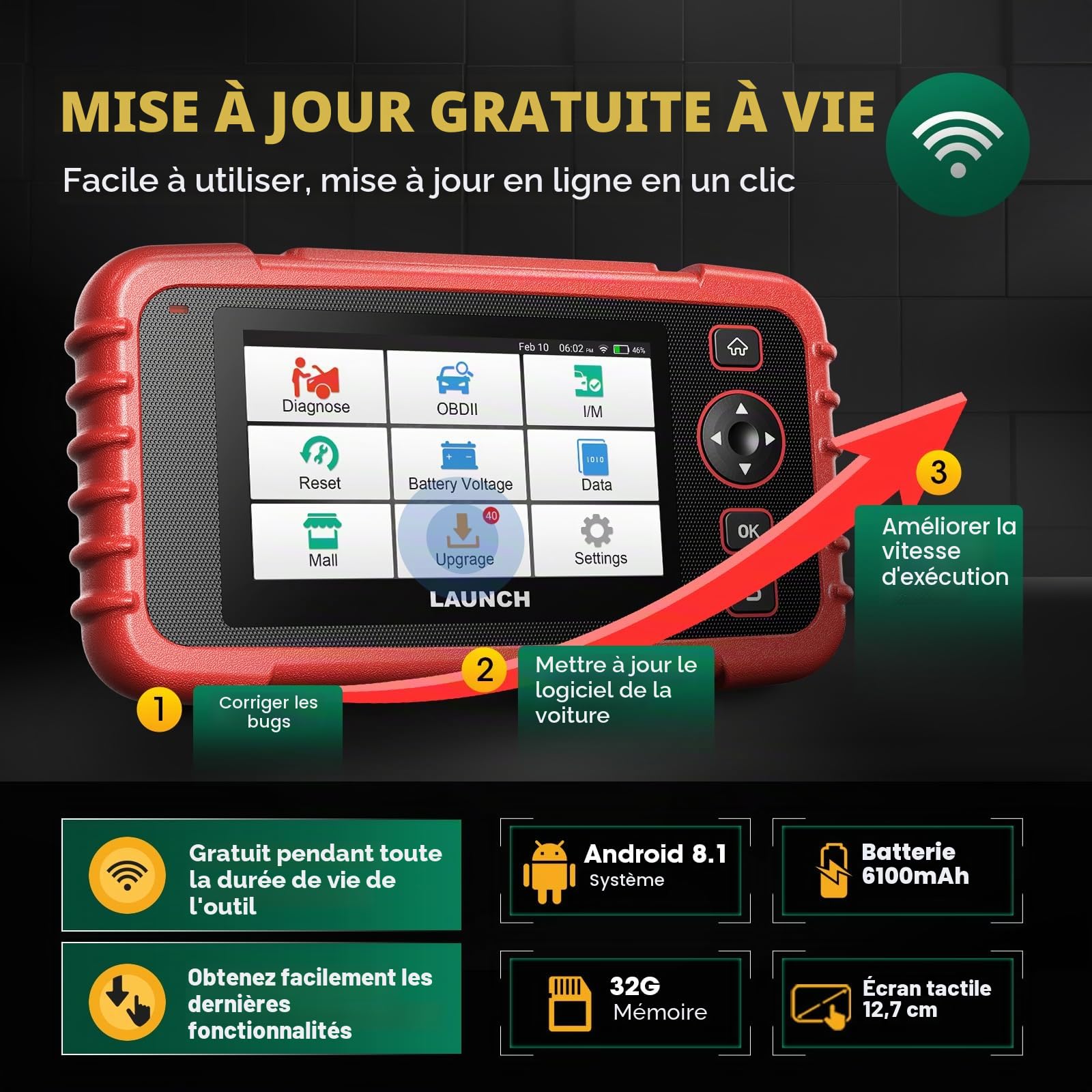 Launch CRP129X V2.0 Valise Diagnostic Auto, Diagnostic Voiture Multimarque,12 Service,ABS SRS Transmission Moteur Outil de Scan Autovin FCA Autoauth
