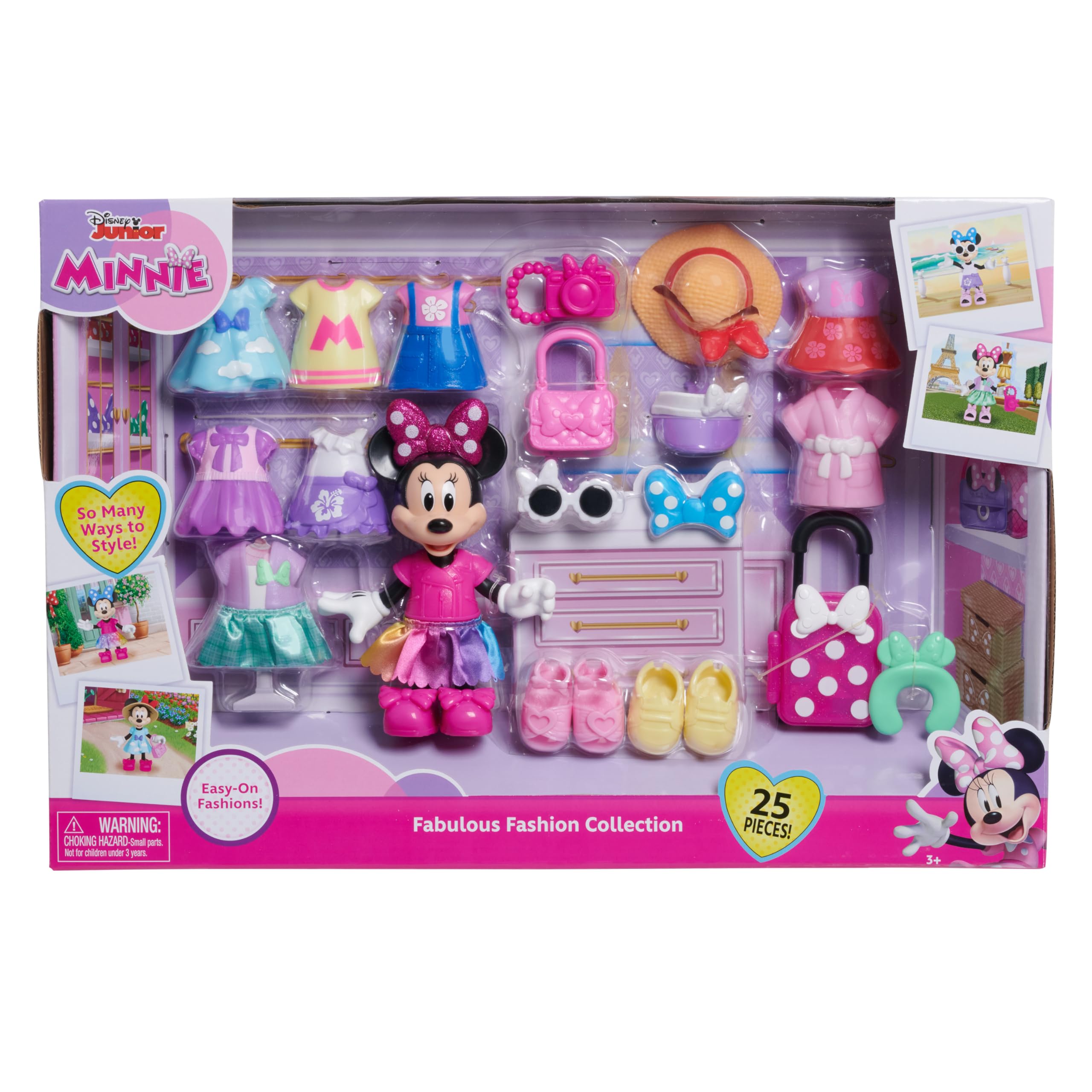 Just Play Minnie Mouse Fabulous Fashion Collection de Disney Junior, muñeca articulada y Juego de Accesorios, 22 Piezas; Juguetes para niños a Partir de 3 años