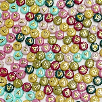 200PCS Round Letter Beads,4x7mm Color Acrylic Alphabet Beads Vowel Letter A Beads with Letters for Bracelet Making Necklace Keychain Jewelry DIY Letter A