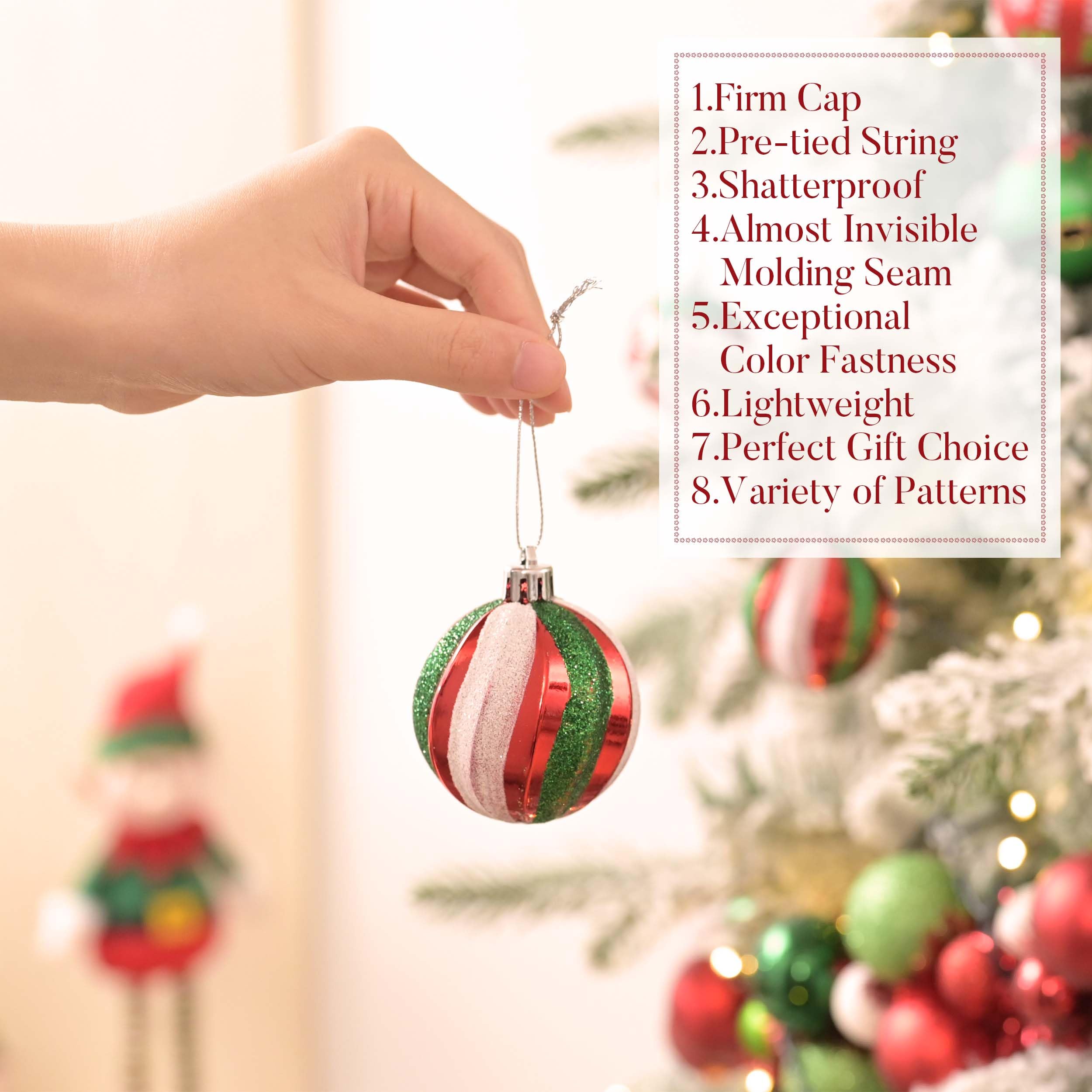 Valery Madelyn Lot de 16 boules de Noël incassables à suspendre pour sapin de Noël, rouge, vert, blanc, 6 cm