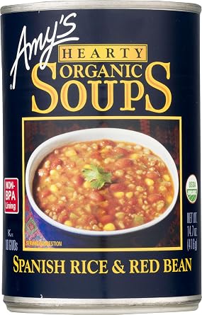 Amys Soups, Organic Hearty Spanish Rice & Red Bean Soup, 14.7 Ounce