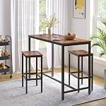 HOOBRO Bar Table and Chairs Set, 120 cm Rectangular Pub Bar Table and 2 Bar Stools, 3-Piece Breakfast Table Set for Kitchen Living Room, Dining Room, Sturdy Metal Frame, Rustic Brown BF52BT01