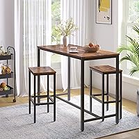 Vista 7 de HOOBRO Bar Table and Chairs Set, 47.2” Rectangular Pub Table with 2 Stools for Small Space, High Top Table, 3-Piece Breakfast stools Set, Sturdy