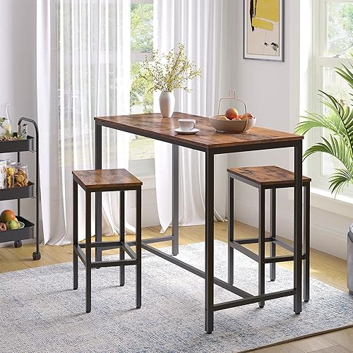 Miniatura 7 de HOOBRO Bar Table and Chairs Set, 47.2” Rectangular Pub Table with 2 Stools for Small Space, High Top Table, 3-Piece Breakfast stools Set, Sturdy