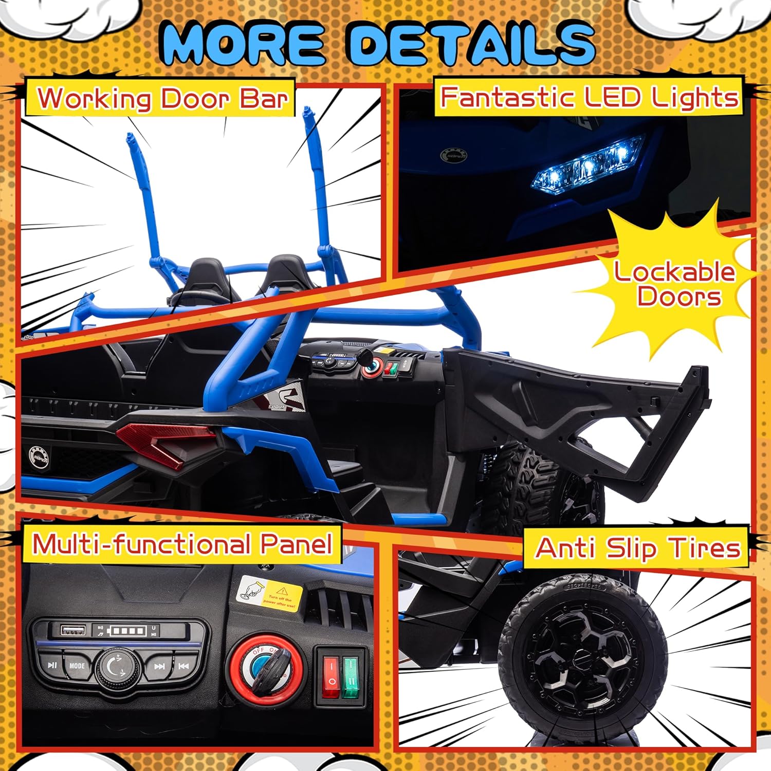 wanan XL 24V 10AH Ride on Toys for Big Kids Real 2-Seater, 4x4 4WD Motor Ride on Car Kid UTV for Kids 3-8, Remote Control, Bluetooth Music, 4 Spring Suspension, 22" Spacious Seats (Blue)