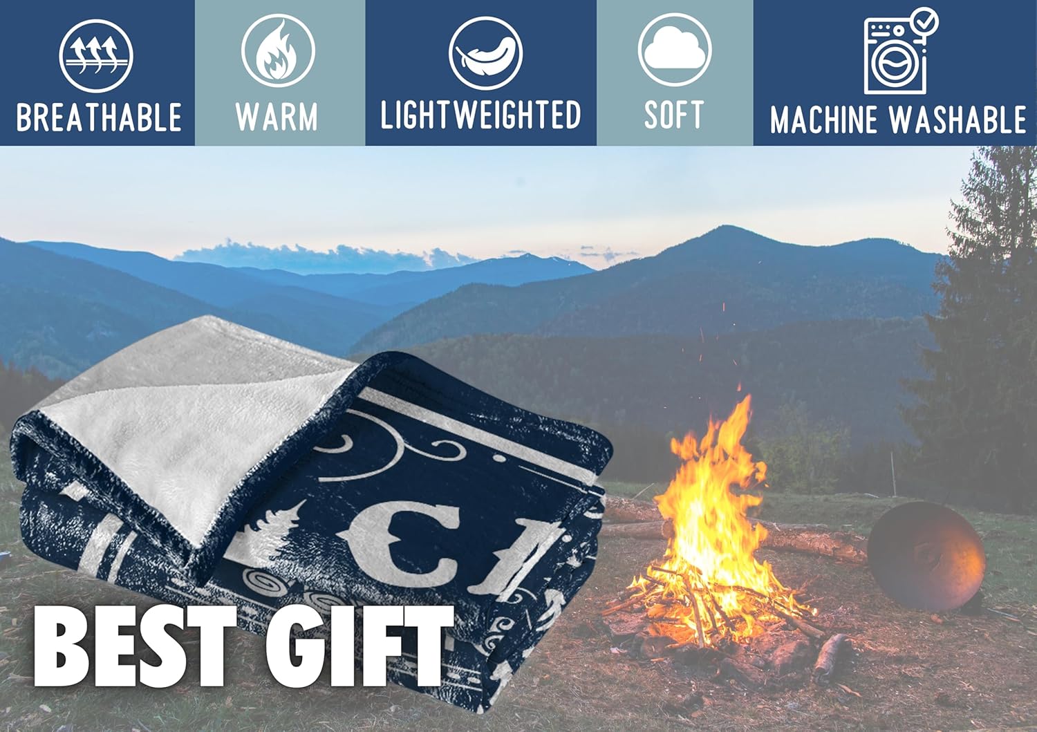 InnoBeta Camping Gifts for Women Men Lovers Throw Blanket, Happy Campers Decor Outdoor, RV Campsite Travel Hiking 50" x 65" - Camping Rules