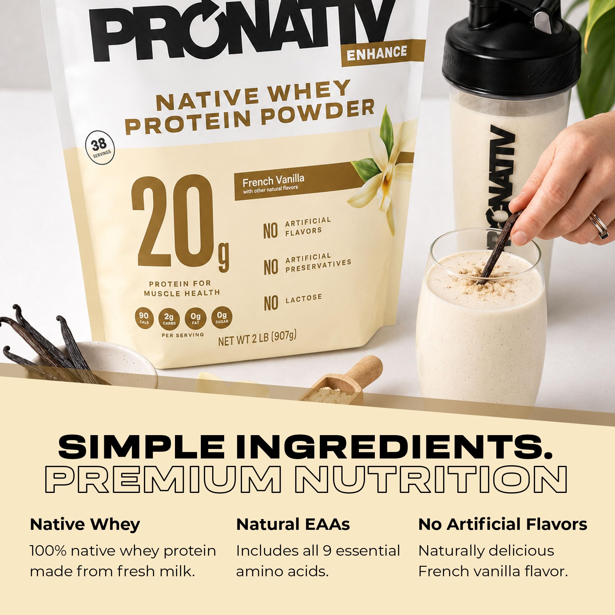 100% Whey Native Protein Powder, French Vanilla, 2 lb, Made from Farm Fresh Milk, No Artificial Flavors or Preservatives, for Muscle Health and Recovery, Lactose Free — Amazon image 6