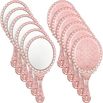 Qunclay 12 Pcs Vintage Handheld Mirror with Handle, 9.8" L x 4.5" W Rose Gold Embossed Portable Small Mirrors Bulk for Princess Party Favors, Birthday Gifts, Classroom Rewards & Daily Travel Use