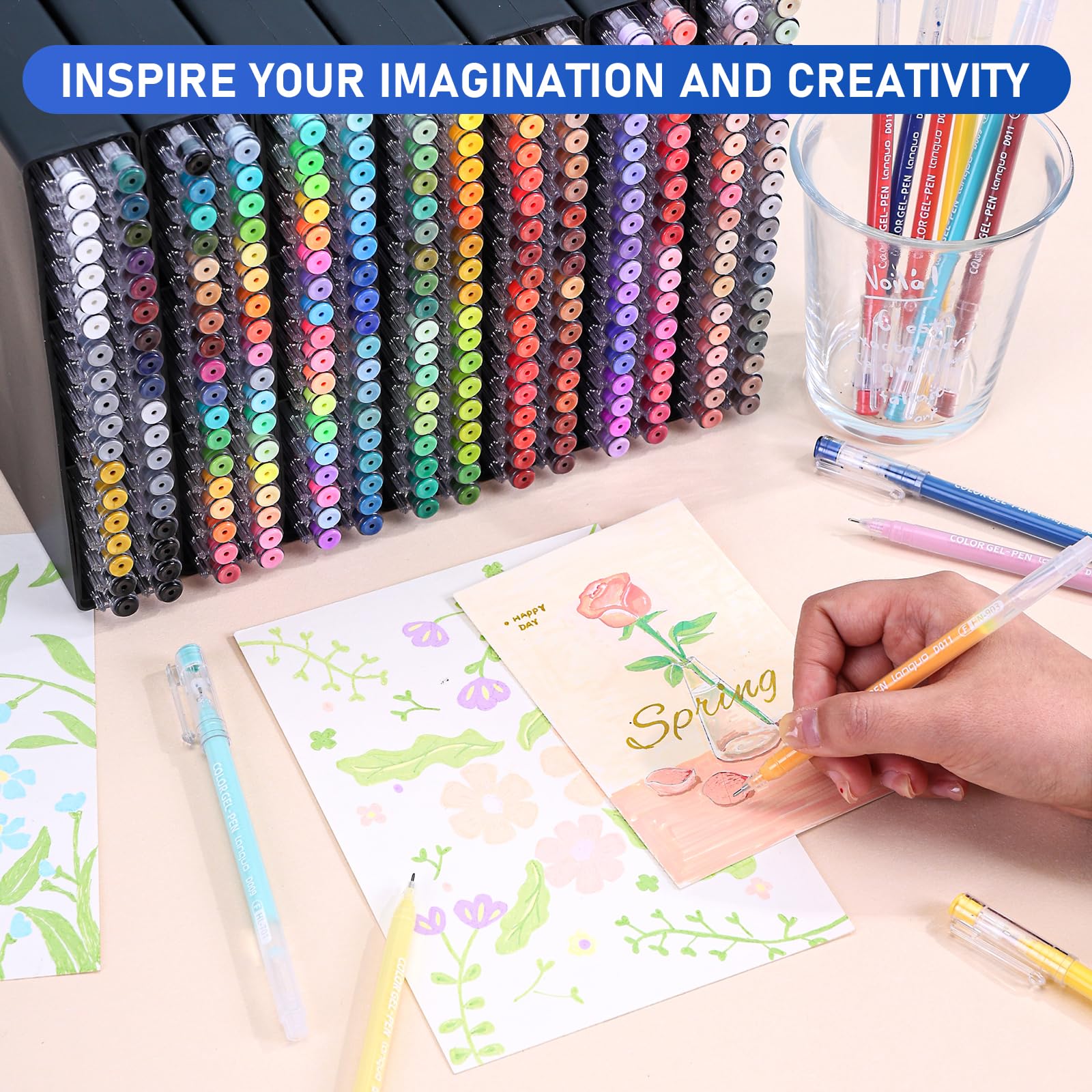 TrendGate 252 Stylos Gel Acrylique, Pointe Fine 0,6 mm Gel Pen | 234 Couleurs (230 + 6 noir/6 Blanc/5 Argent/5 Or), Feutres Gel Coloriage Adulte, Dessin, Écriture, Journaling, Multi-surface