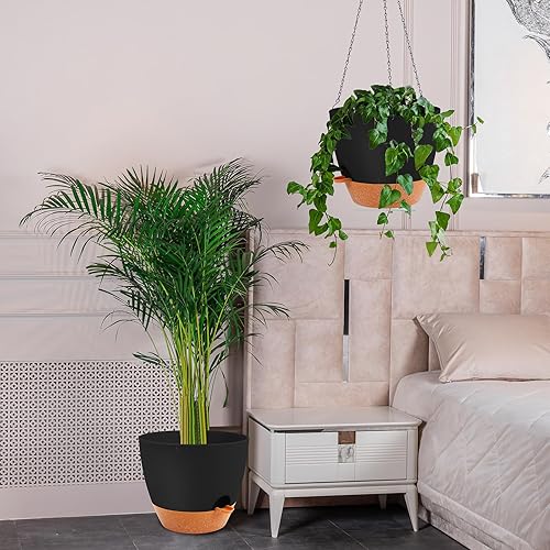 Miniatura 6 de GARDIFE Macetero colgante grande de 12 pulgadas para interiores y exteriores, maceta de riego automático, colgador de plantas, color negro