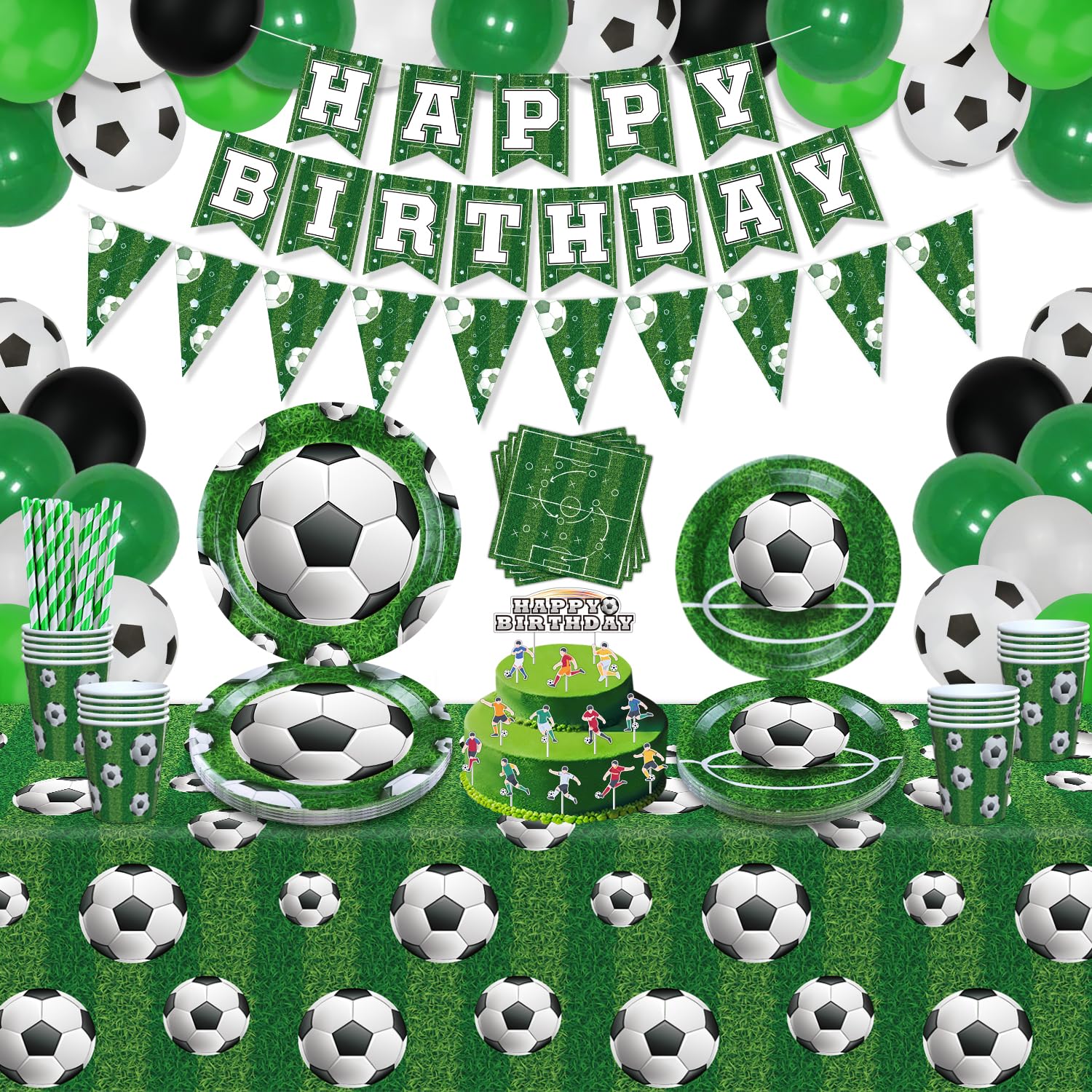 Kit Decorazioni Per Festa Di Calcio 50 Pezzi: Piatti Piani, Piatti Dessert E Tovaglioli A Tema Calcio, Forniture Compleanno - 3