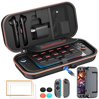 Auarte [Charge inside Carrying Case for Switch 2/OLED/Switch 1 | Adapter and for Joy Cons Storage Travel Case with Clear Protective Case for Switch 2 Console Black Set
