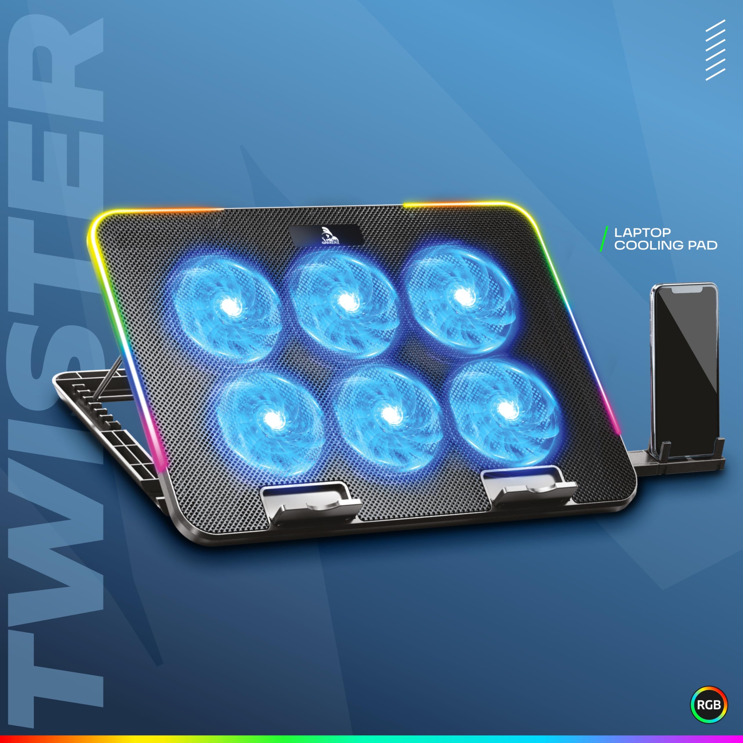 TAG Gamerz Twister 6 Fans RGB Gaming Laptop Cooling Pad with Phone