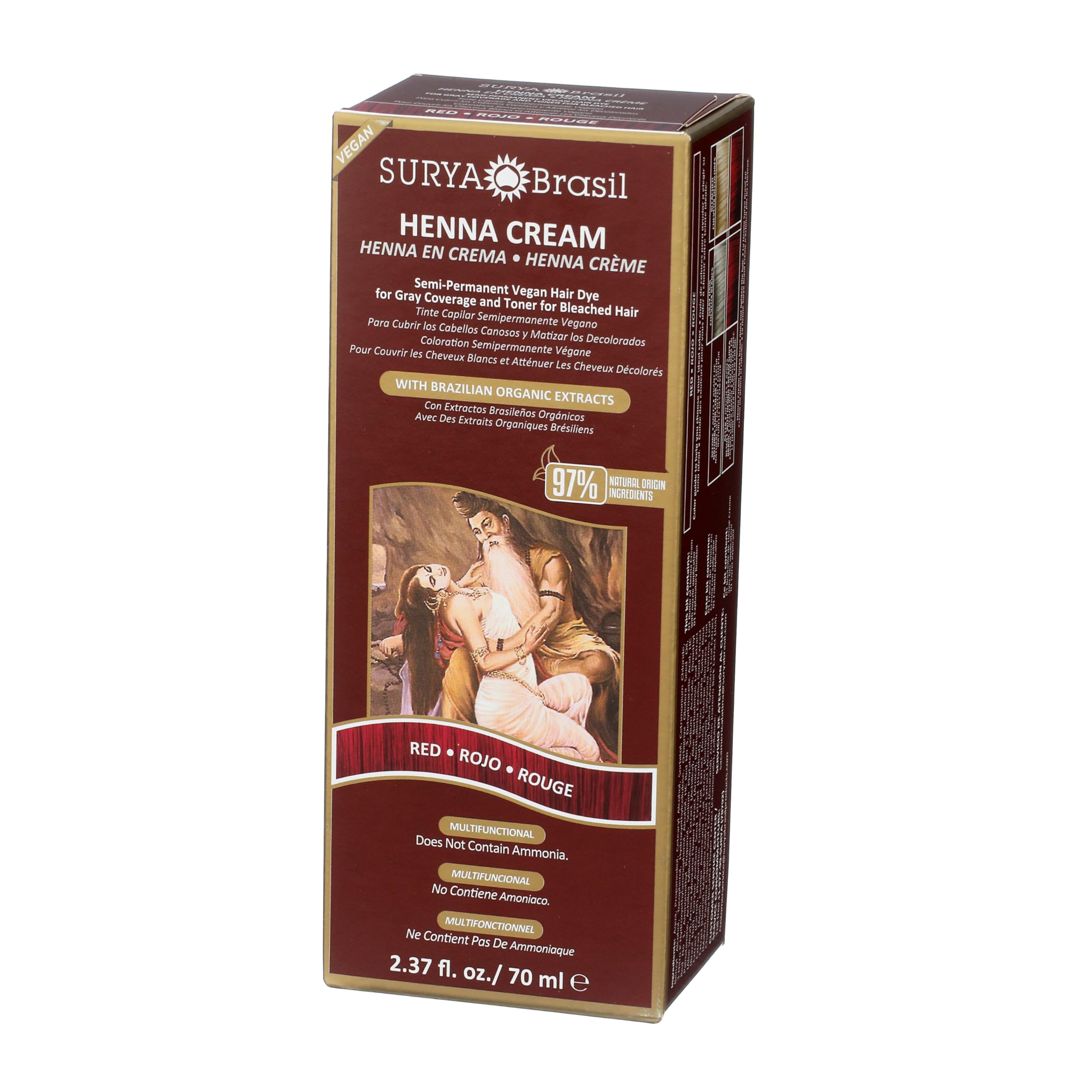 Surya Brasil ヘナクリーム ハイパフォーマンスヘルシーへアカラー Amazon.com : Surya Brasil Henna Cream Red - 97% Natural
