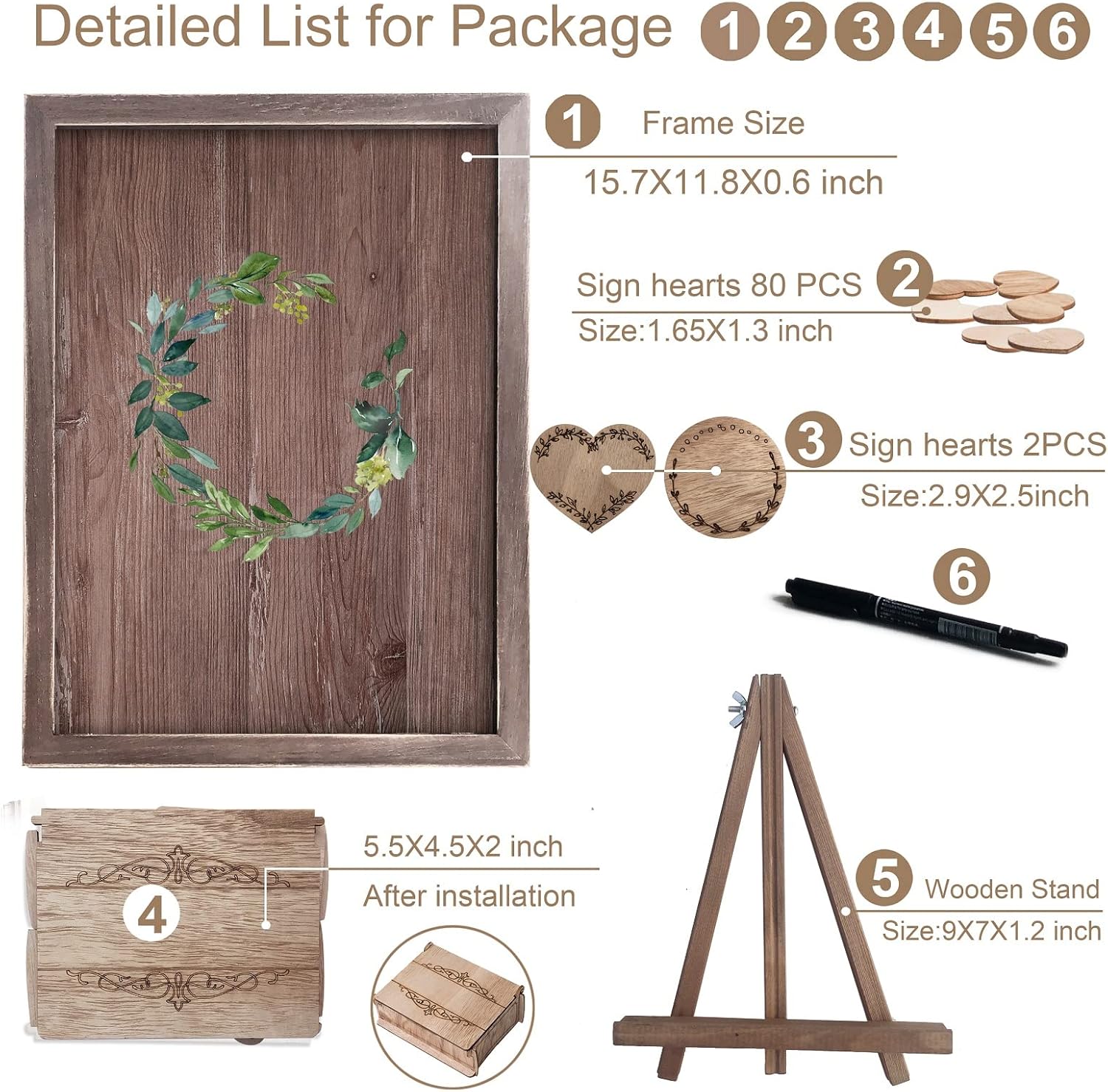 Y&K Homish Wedding Guest Book, Guest Book Alternative Favors with 80 Hearts & Green Wreath, Wedding Decorations for Reception(Rustic Brown)