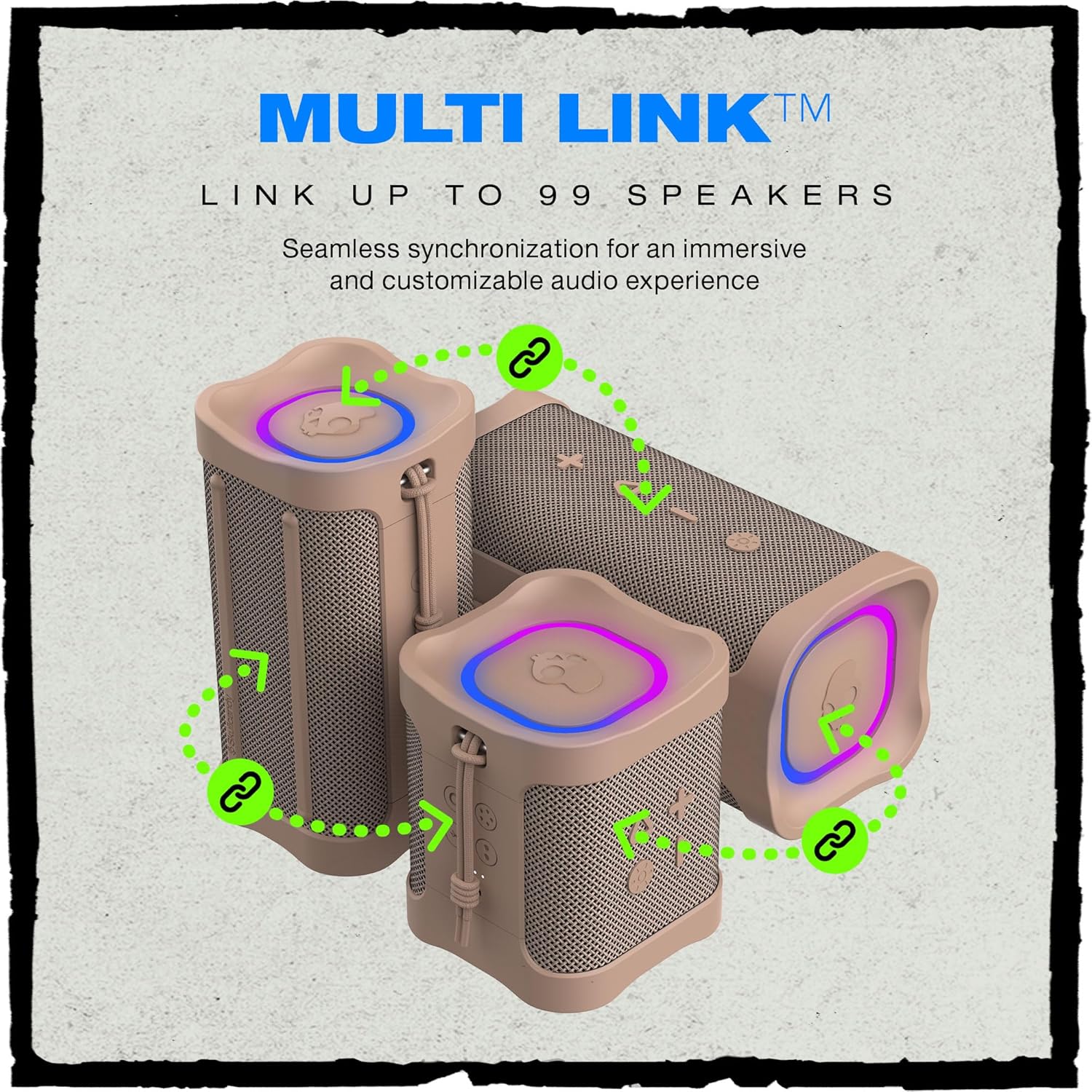 Skullcandy Terrain XL 2 Wireless Bluetooth Speaker, IPX7 Water Resistant, 18H Battery, Multi-Link, LED Light Show, Lightweight & Portable (Tan) - Image 6