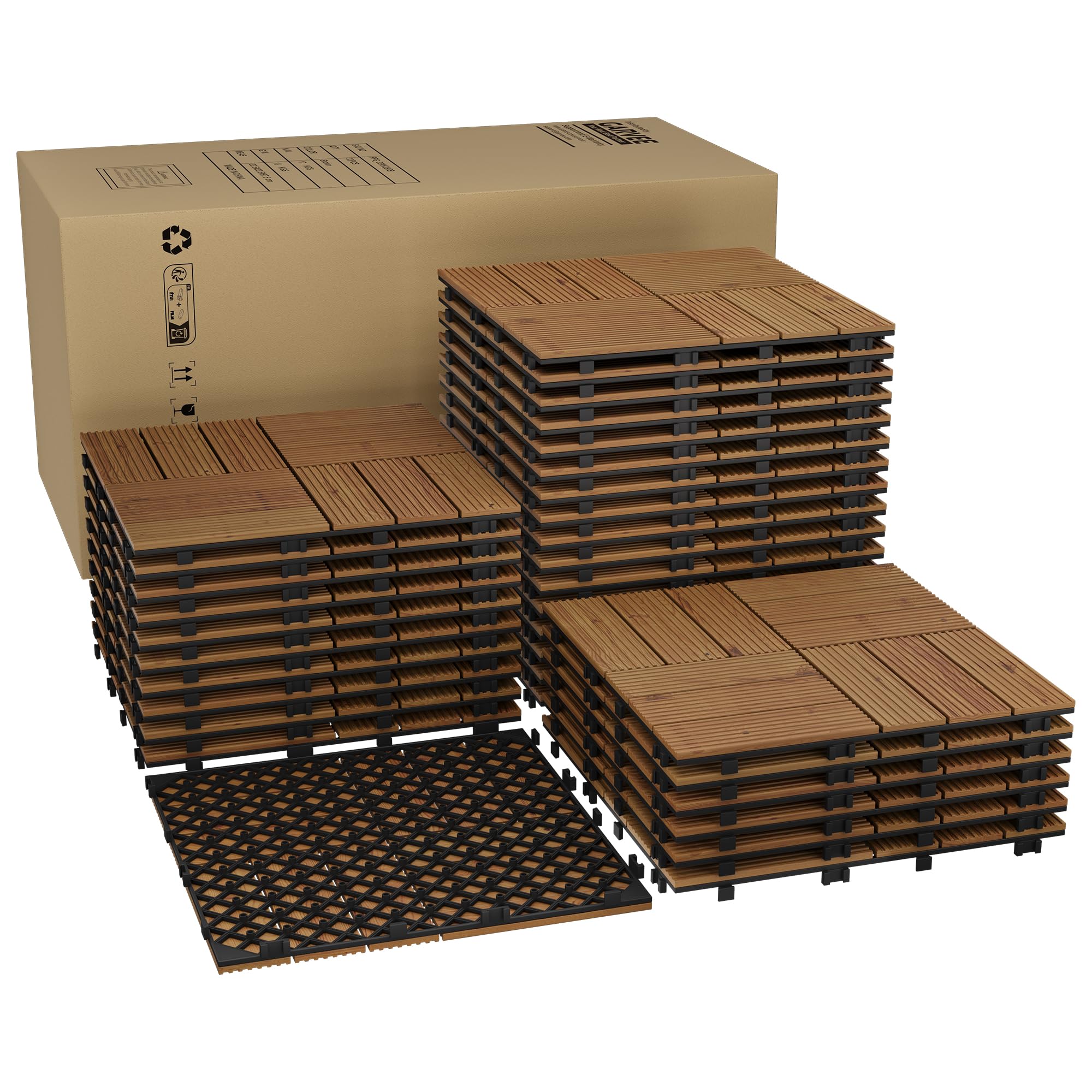 GarveeHome Wetterfeste & rutschfeste Akazienholz Terrassenfliesen 30x30cm – DIY Klicksystem, einfache Installation, robust – Für Balkon, Garten, Pool & Outdoor – 22er Set – Braun lackiert, 22PCS/Set,