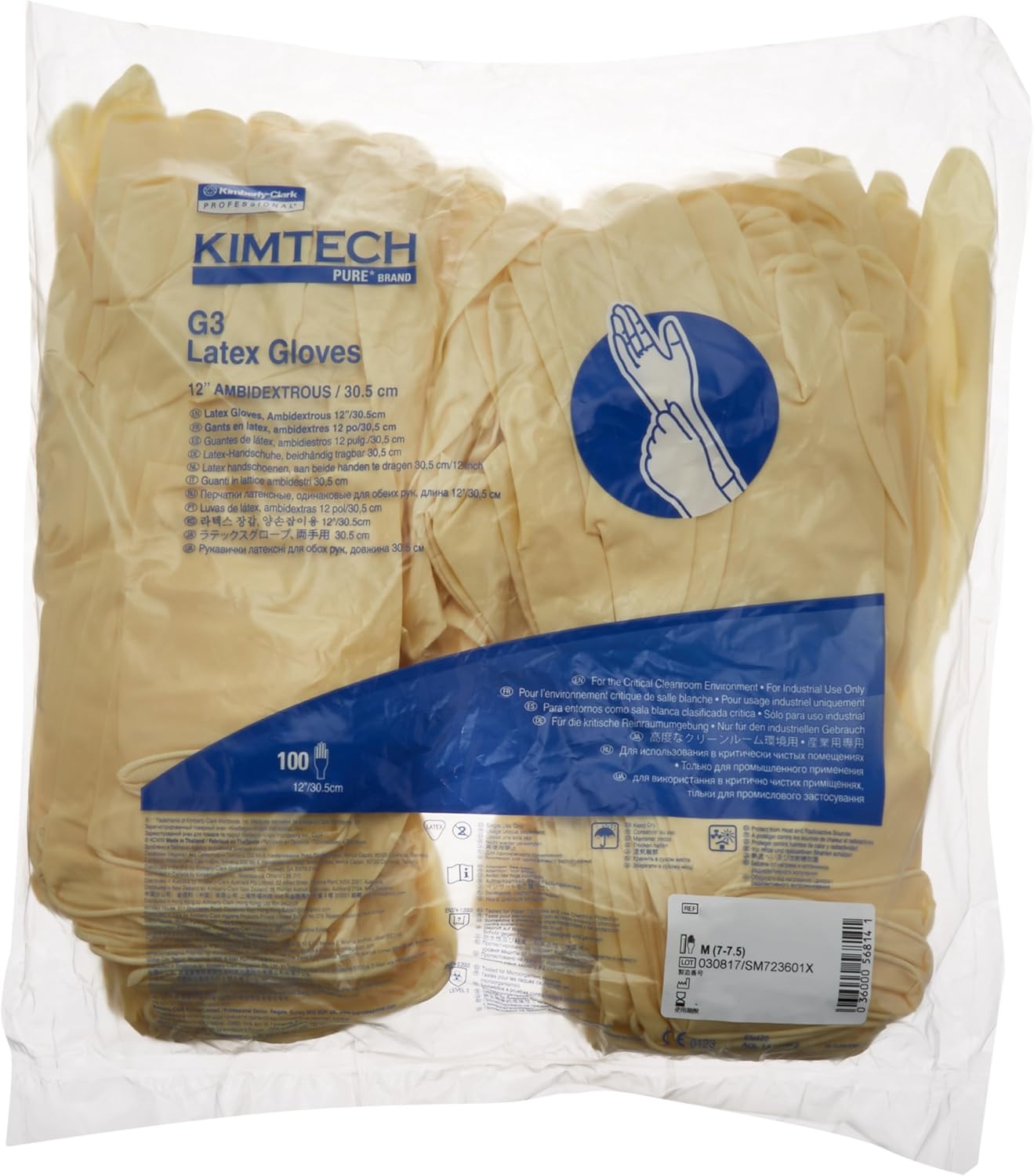 Kimberly-Clark 56814 KIMTECH Pure G3 Latex Gloves M