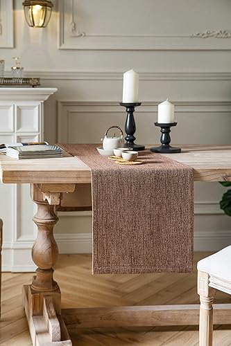 Miniatura 3 de Camino de mesa estilo arpillera de 90 pulgadas de largo, camino de mesa auxiliar de tejido rústico marrón para uso diario, 14 x 90 pulgadas, marrón