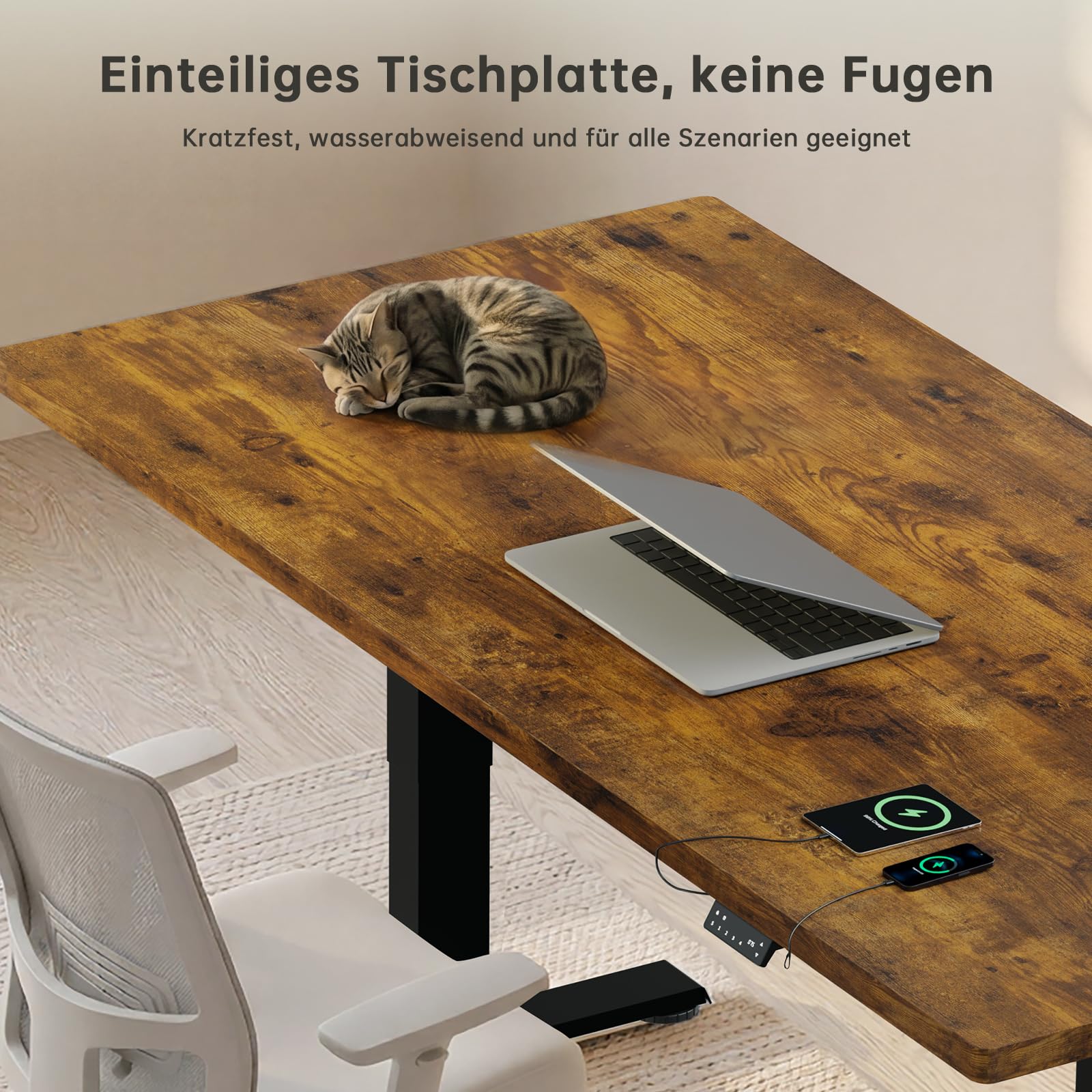 Devoko Höhenverstellbarer Schreibtisch mit 2 Motoren，25mm Einteilige Tischplatte, 160x80 cm Elektrisch Computertisch mit Kabel Management, Vintagebraun - Perfekte Ergonomie für Dein Büro