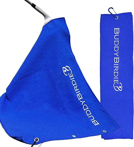 BUDDYBIRDIE Magnet-it - Toalla de golf de tres pliegues, bolsillos de microfibra con patrón de gofre, imán de fuerza industrial, fuerte sujeción,