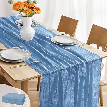 JOYIT 2 Pack Light Blue Cheesecloth Table Runners, 35 x 120 Inches