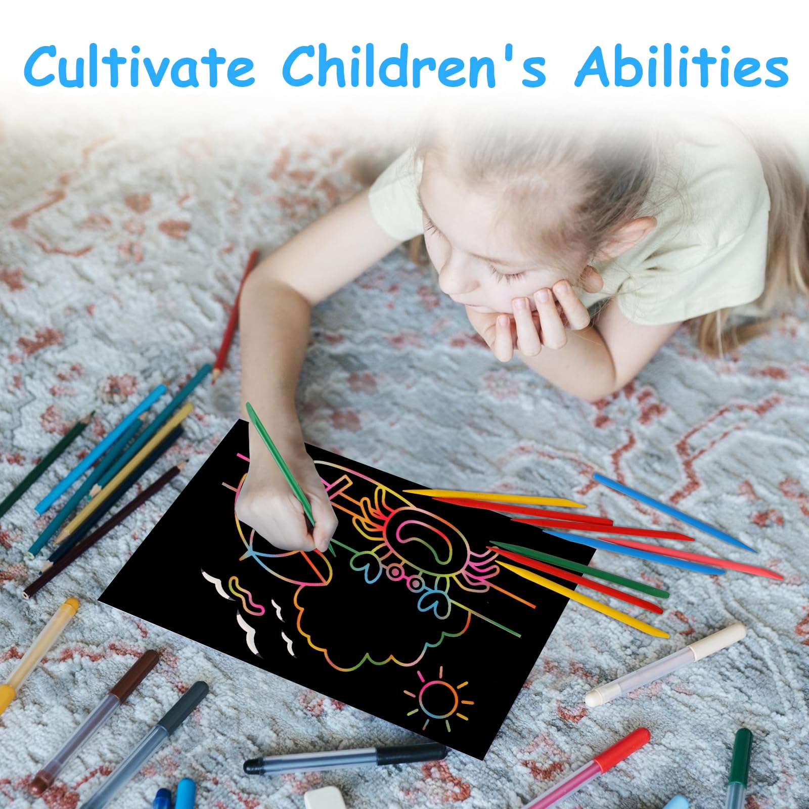 50 Penne Per Scratch Art In Legno - 5 Colori, Stilo Per Graffiare, Idee Per DIY E Lavoretti Creativi - Foto 14