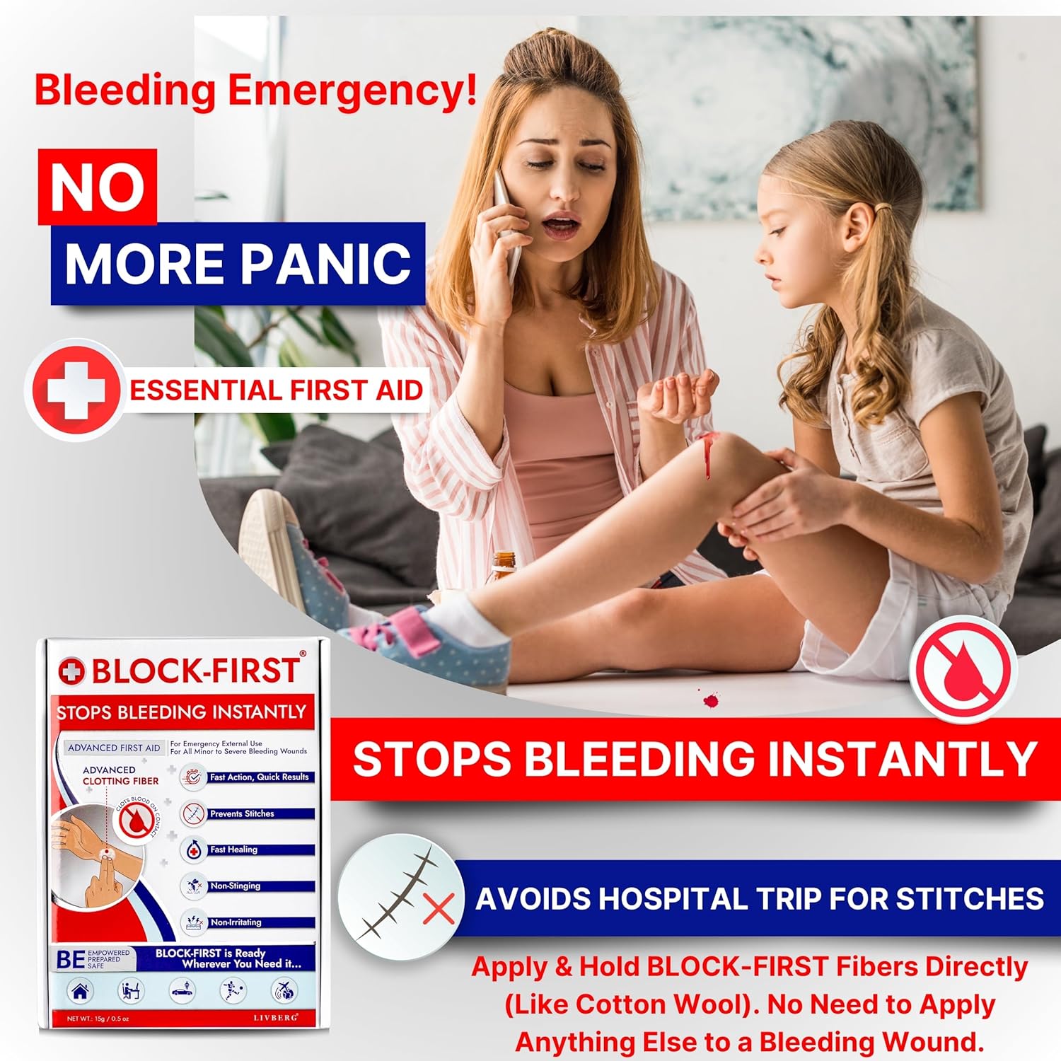 BLOCK-FIRST Stops Bleeding Instantly Without Stitches, Advanced Emergency First Aid Kit for All Minor to Severe Bleeding Wounds, Multi-Use Pack, for Cuts, Lacerations & Traumatic Injuries BLOCK-FIRST Stops Bleeding Instantly Without Stitches, Advanced Emergency First Aid Kit for All Minor to Severe Bleeding Wounds, Multi-Use Pack, for Cuts, Lacerations & Traumatic Injuries