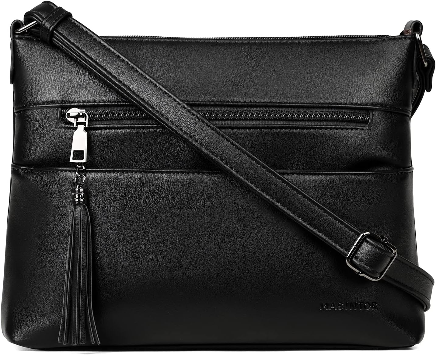 Crossbody Bags for Women, Lightweight Medium Crossbody Purse, Soft Leather Women's Shoulder Handbags with Tassel Pure Black