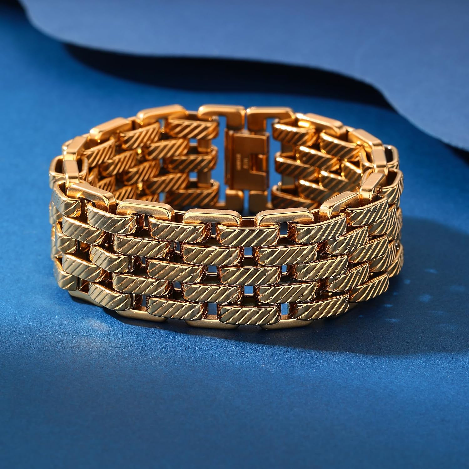 ROWIN&CO 25mm Stainless Steel Wrist Bracelets Wide Mesh Link Bracelet Jewelry For Men Punk Hip Hop 18K Gold/Black/Blue/Rainbow Personalized Wristband Chain 9 inch, Come with Box