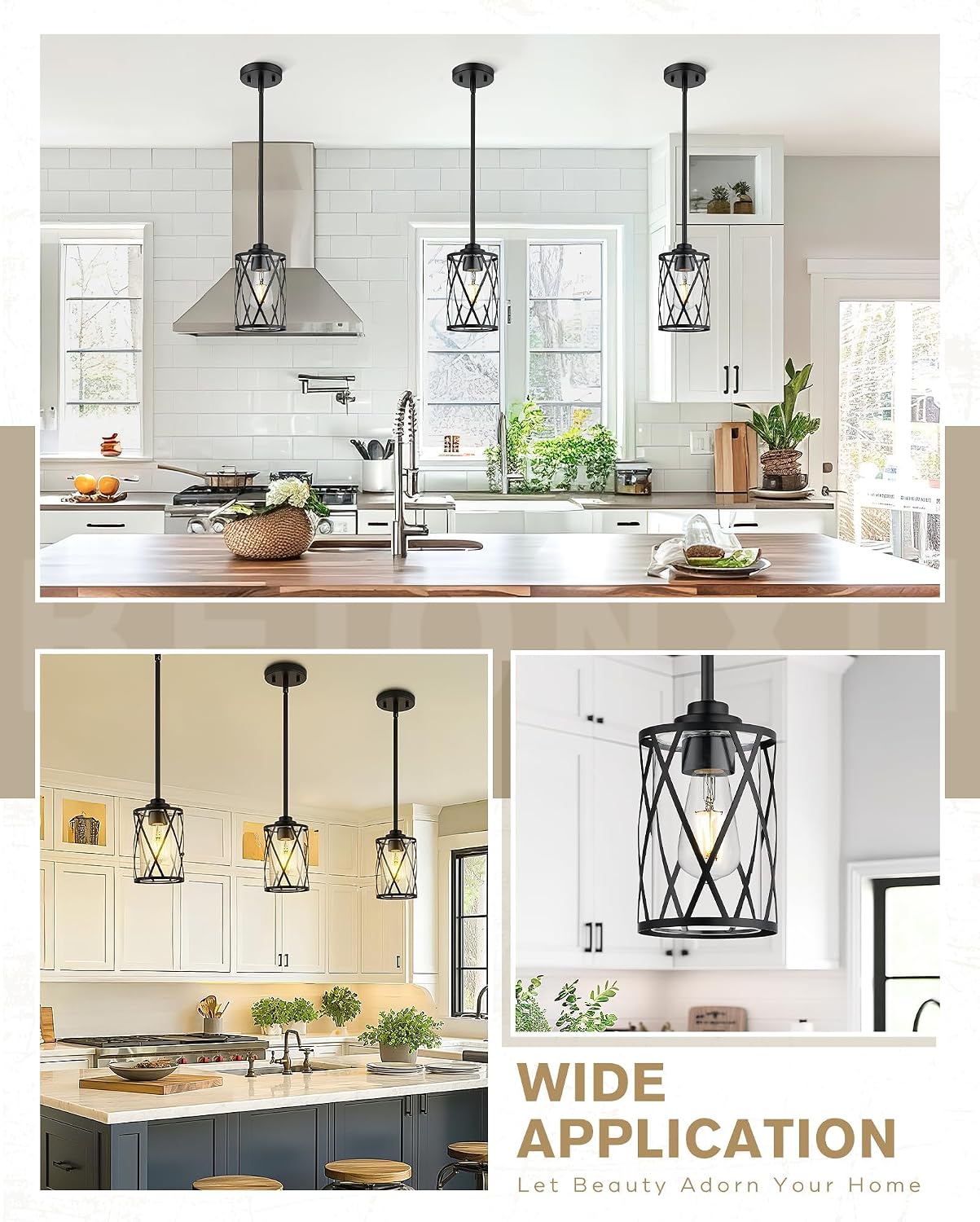 Beionxii 3 Pack Pendant Lights Kitchen Island, Clear Glass Pendant Lights | Matte Black Finish, E26 Base, UL Listied, Adjustable Hanging Height for Living Dining Rooms Bedrooms Foyers, BX-PL07BK-3PK