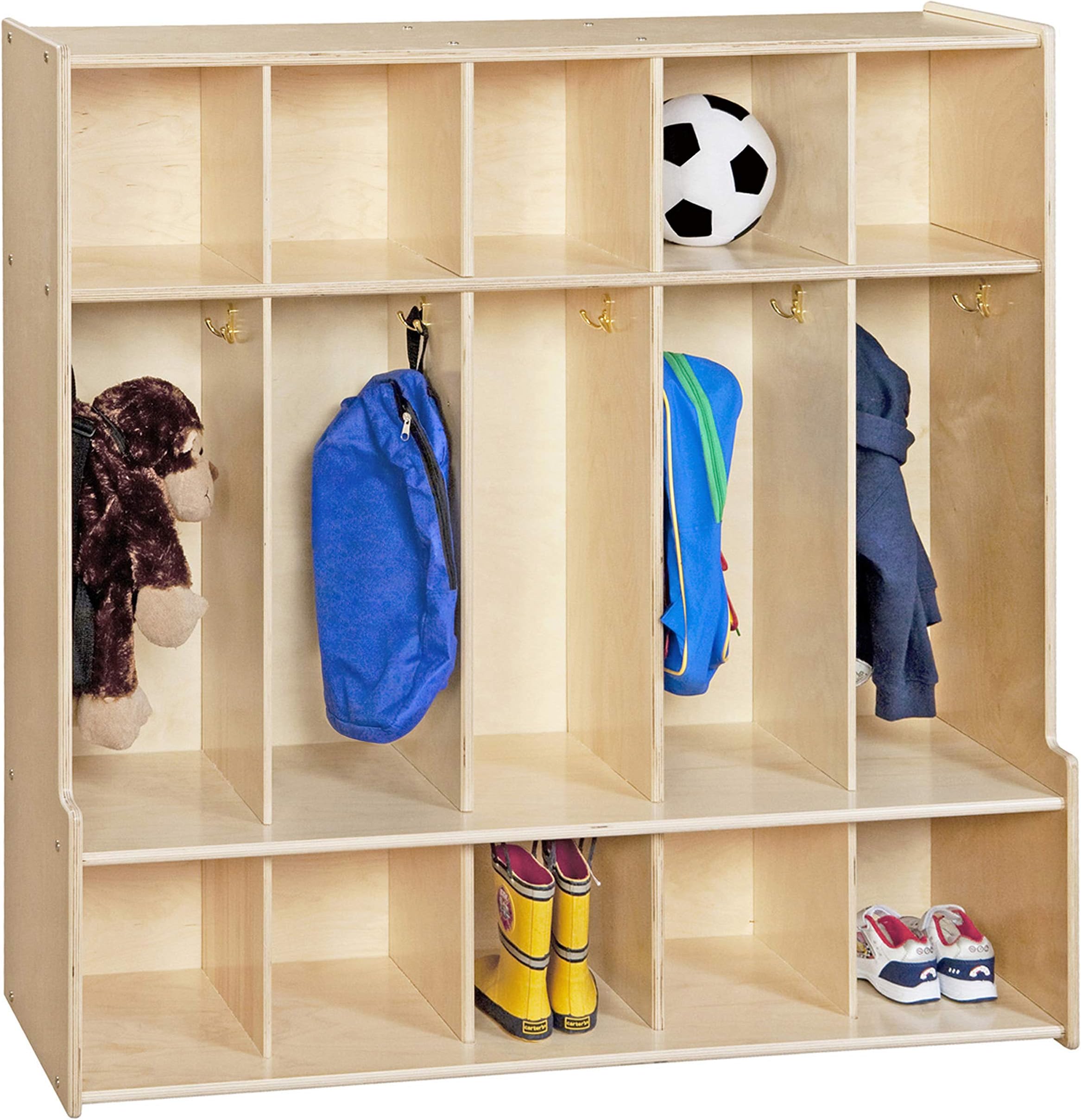 Contender 5-Section Coat Locker with Bench & Cubby Storage for Kids, Backpack Organizer with Cubbies Storage for Daycare, Preschool, Kindergarten [Natural]