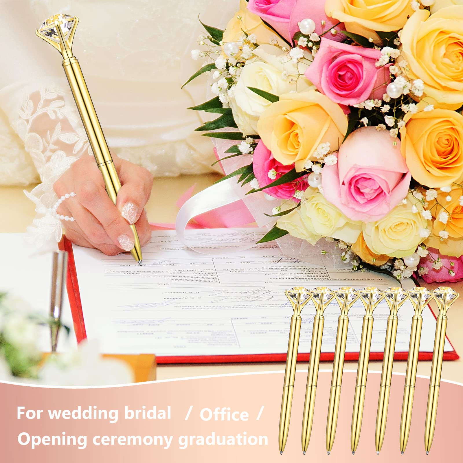 Lot de 50 stylos à bille en métal avec strass et encre noire, jolis stylos de mariage, pour bureau et école (doré)
