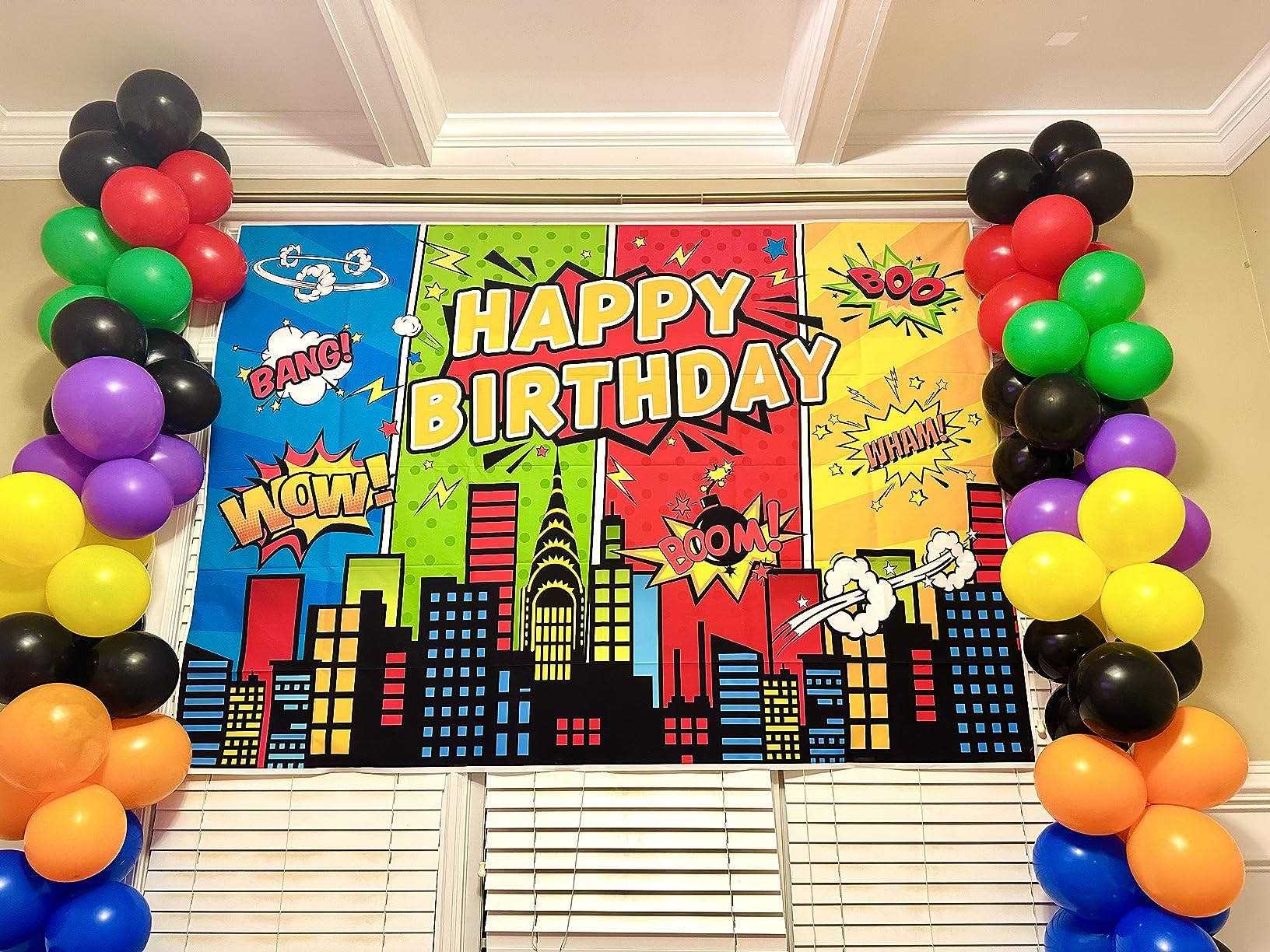Comic Superhero Backdrop Banner - 2 Piece Set, 9ft X 6ft Assembled, Plastic Party Decor For Birthday Photo Booth - View #4