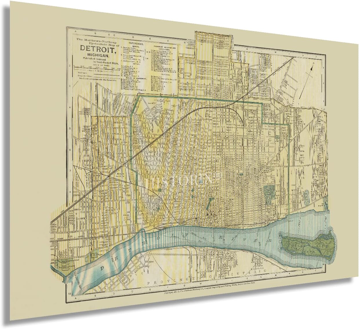 HISTORIX Vintage 1895 Map of Detroit Michigan - 24x36 Inch Vintage Detroit Map Poster - History Map of Detroit Wall Art - Old Detroit City Wayne County Map of Michigan - Historic Michigan Map Poster