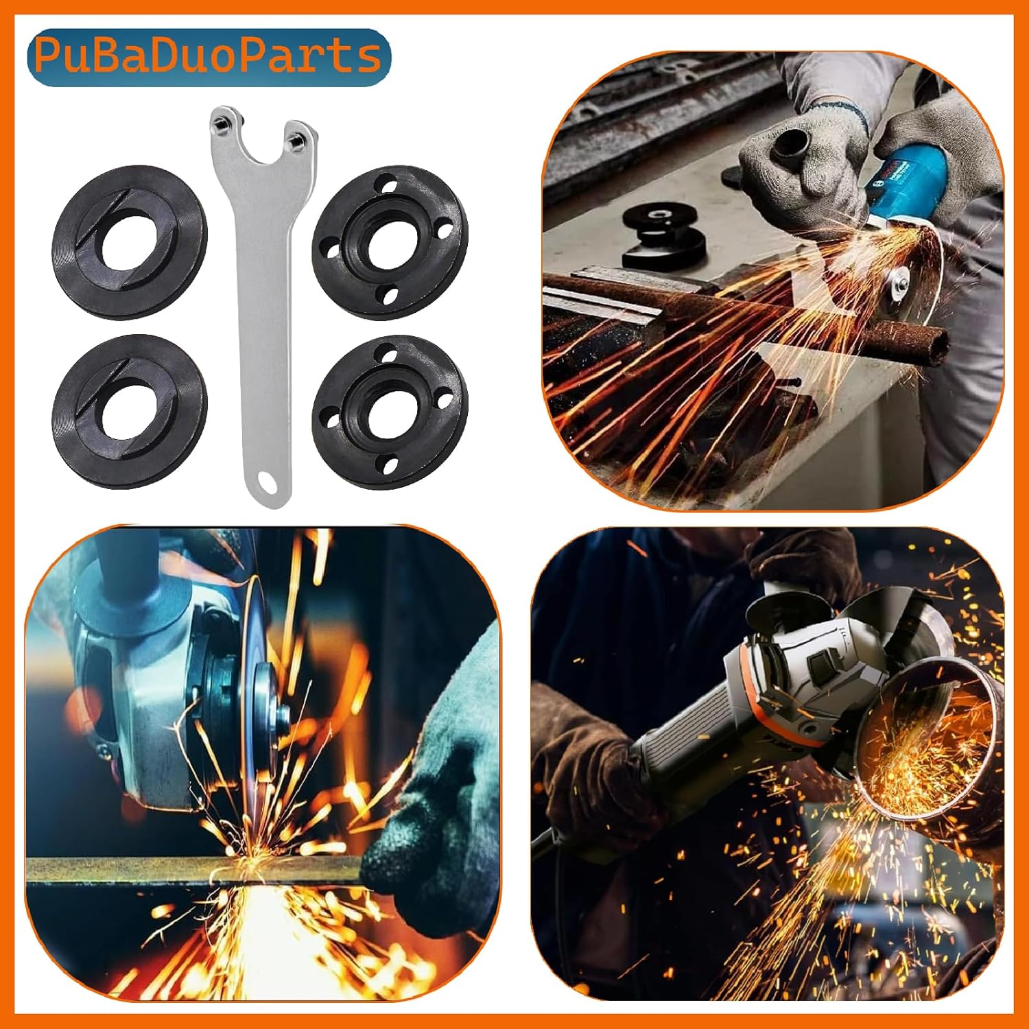4.5" 5" 7" 5/8"-11 Universal Angle Grinder Wrench Kit (1 Wrench + Flange Lock Nut 2Set) Compatible with Dewalt Milwaukee Makita Bosch Black & Decker Ryobi 193465-4 224399-1 224568-4