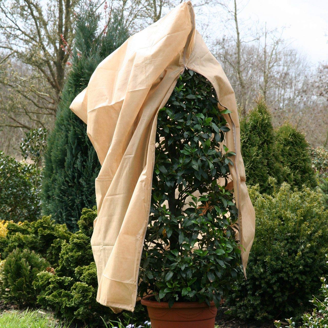AFP Winterschutz Vlieshaube Strong beige, 120 x 180cm 140g/qm extrem  haltbar  Kbelpflanzensack Gartenvlies atmungsaktiv Olivenbaum, Palme  Frostschutz/Reiverschluss / 2 Jutesckchen gratis : Amazon.de: Garten